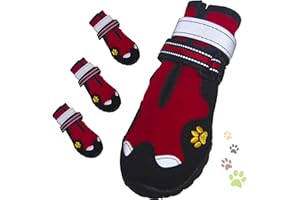 FISHOAKY Dog Shoes, Dog Shoes for Small Dogs, Anti Slip Dog Boots & Paw Protectors for Winter Snowy and Summer Hot Pavement, 4 Pack Dog Booties Waterproof for Puppy Dogs with Red (Size 1)