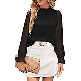 Aifer Womens Blouses Trendy Dressy Casual Tops Elegant Puff Long Sleeve Shirts Ruffle Mock Neck Plain Chiffon Outfits