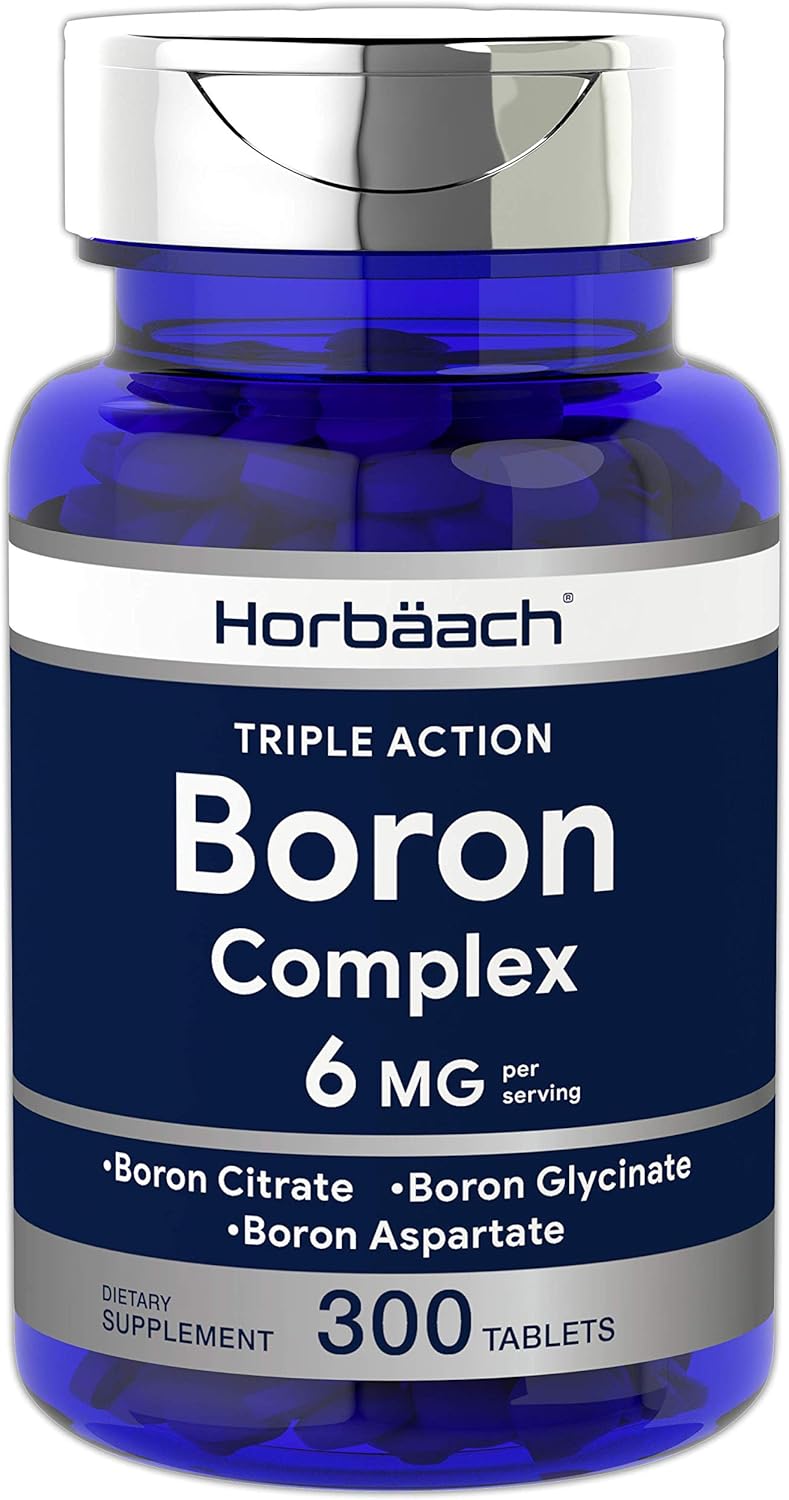 Triple Boron Complex 6 mg Supplement | 300 Tablets | Vegetarian, Non-GMO & Gluten Free | Triple Action Boron Citrate, Boron Glycinate, Boron Asparate | by Horbaach