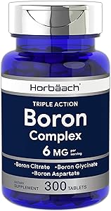 Triple Boron Complex 6 mg Supplement | 300 Tablets | Vegetarian, Non-GMO & Gluten Free | Triple Action Boron Citrate, Boron Glycinate, Boron Asparate | by Horbaach