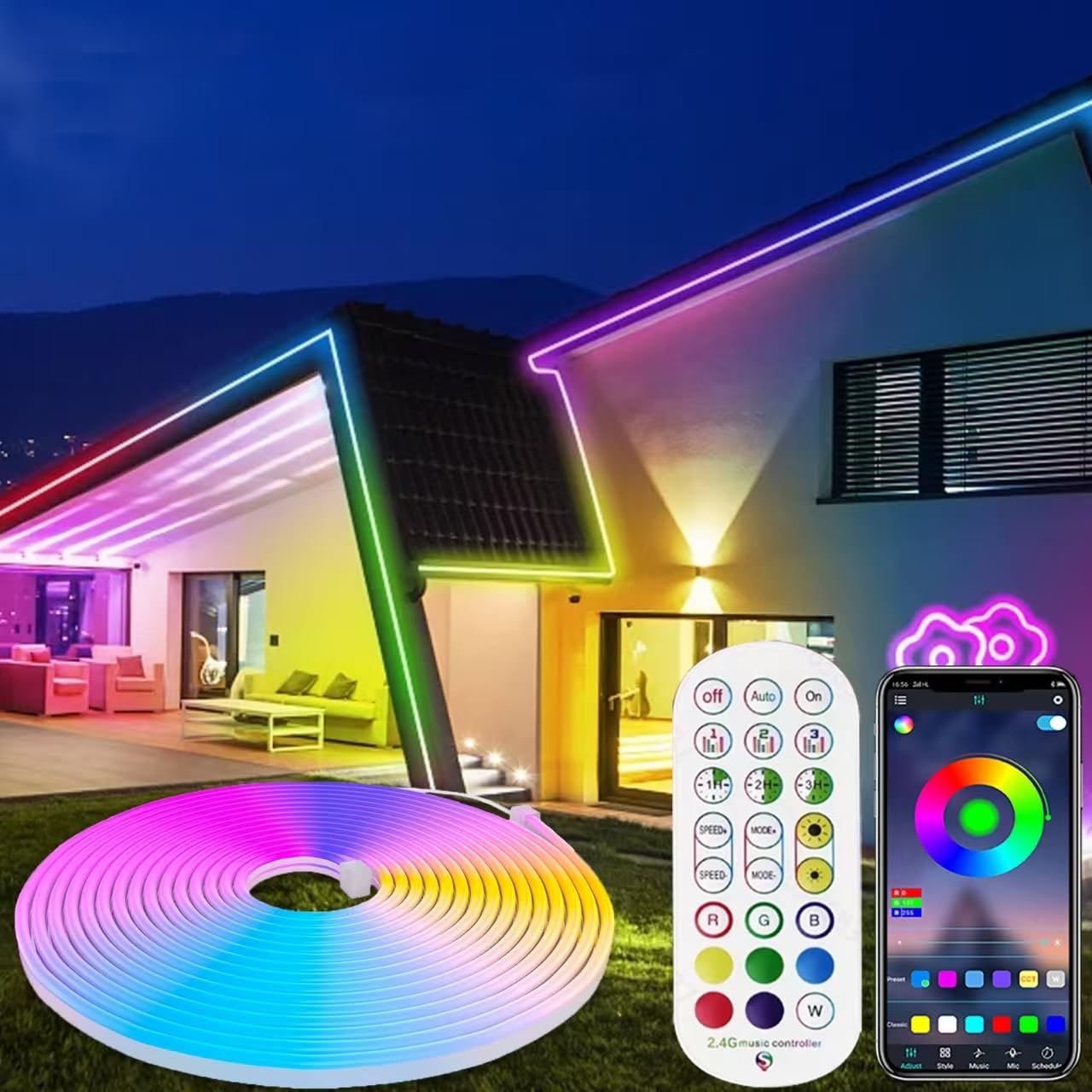 DTQJ LED Strip Lights,3M Bluetooth Strip Lights, Light Strips with App & Remote,Music Sync,Color Changing Led Lights for Bedroom Kitchen, Ceiling & Party Decor