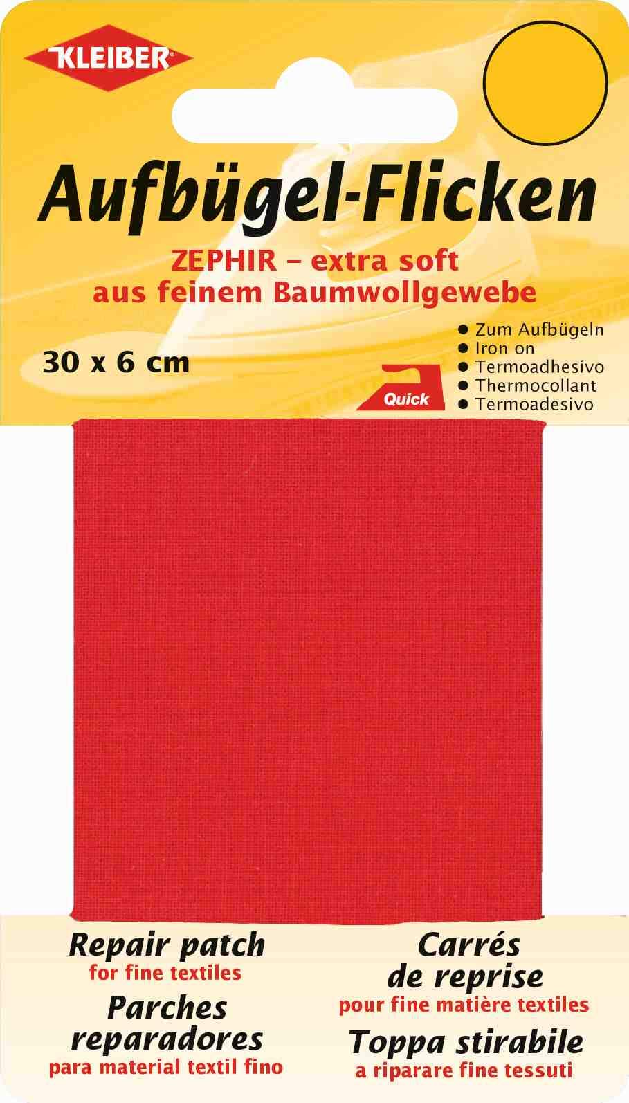 Kleiber 30 x 6 cm Extra Soft Fine Cotton Iron-On Repair Tape, Red
