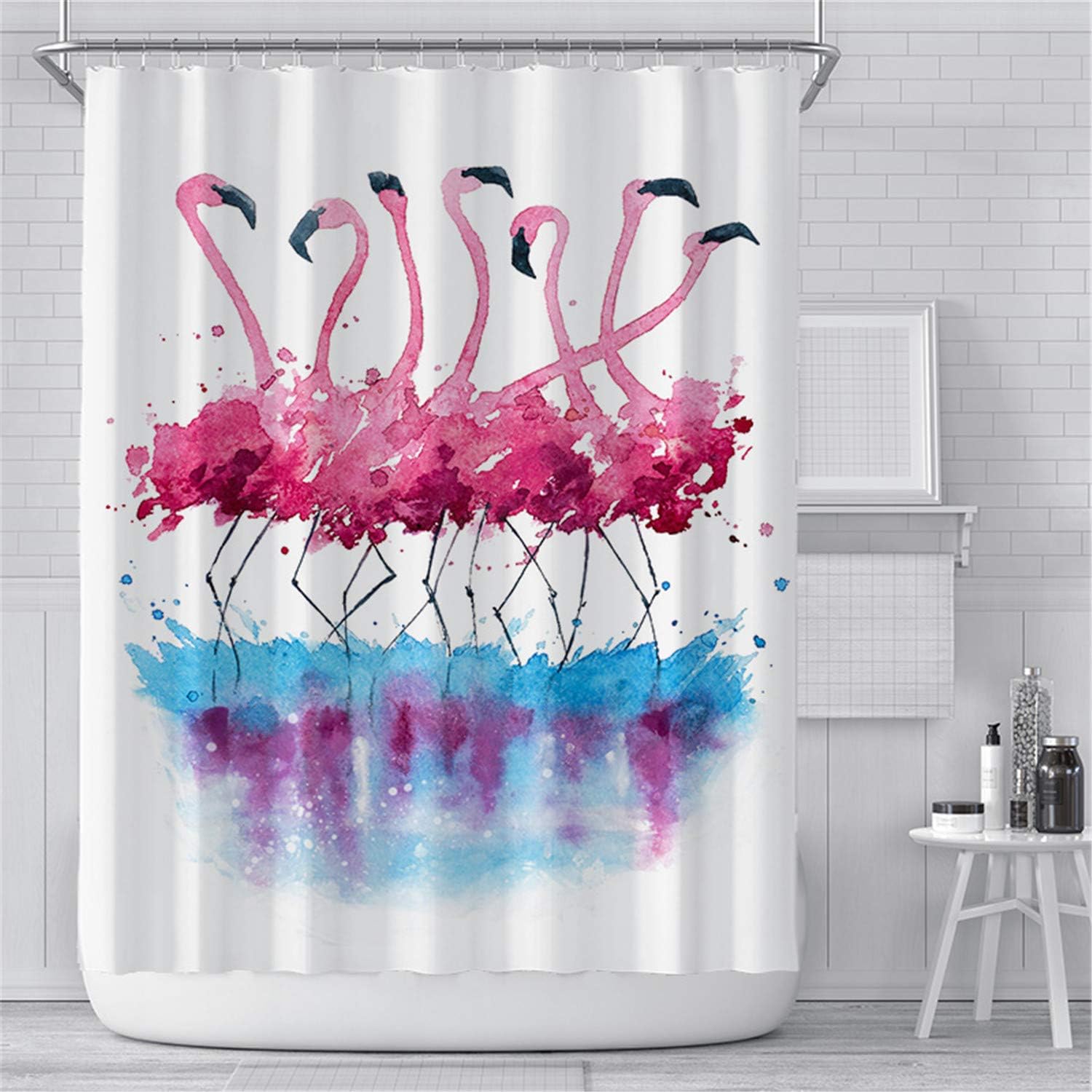 KYFY Shower Curtain Fashion Bath Curtain Flamingo Printed Bathroom Waterproof Bathroom Curtains Bathroom Decor Set with Hooks 72x72 Inches