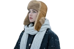 Clakllie Unisex Trapper Winter Hat Waterproof Leather Eskimo Hats Russian Ushanka Caps Trooper Aviator Cap with Earflaps