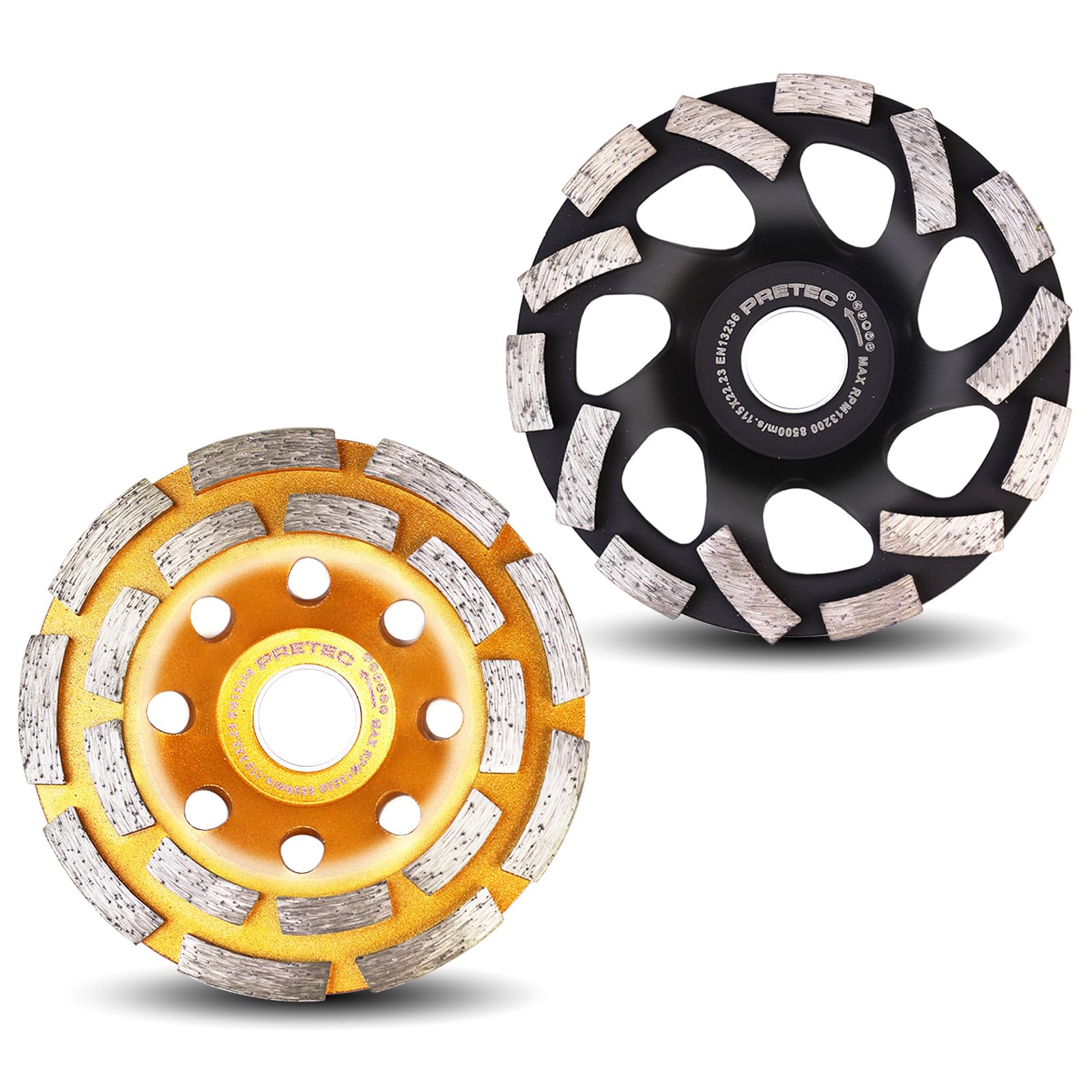 Photo 1 of PRETEC 4 1/2 inch Concrete Grinding Wheel, 2 Packs 14-Segment Turbo Row & 18-Segment Double Row Diamond Grinding Wheel for Polishing and Cleaning Concrete Surface, Cement, Marble, Granite