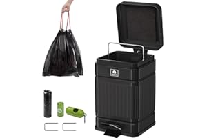 Amoowis Dog Poop Trash Can Outside for Small Dogs, 1.3Gal/5L Metal Trash Can with Lid, Waterproof & Odor Control, Pet Poop Bucket with Foot Pedal, Dog Waste Station for Garage, Patio, or Garden, Black