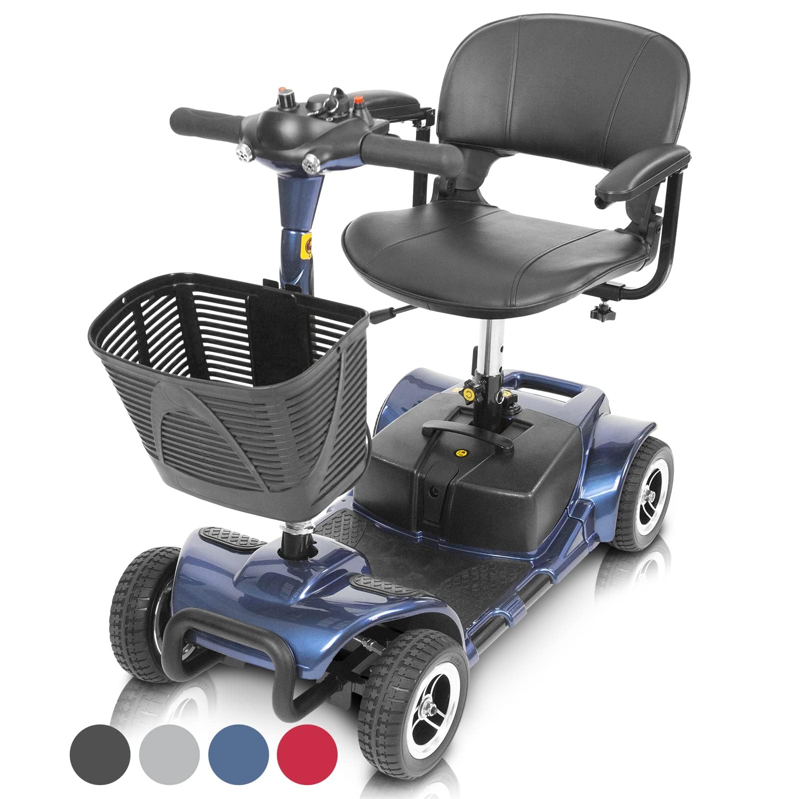 Vive 4 Wheel Mobility Scooter - Electric Powered Wheelchair Device - Compact Heavy Duty Mobile for Travel, Adults, Elderly - Long Range Power Extended Battery with Charger & Basket