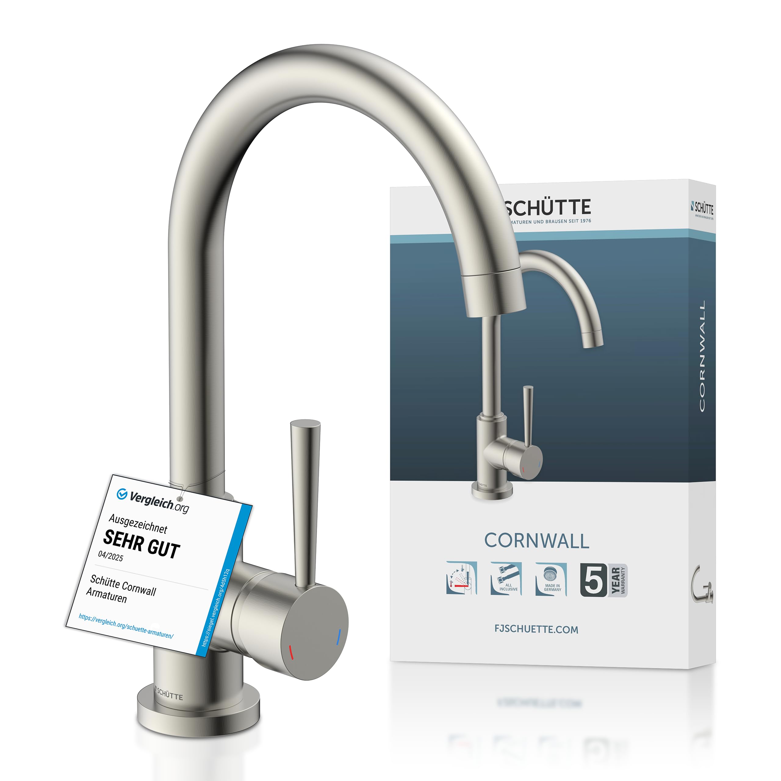 SCHÜTTE 79126 Küchenarmatur CORNWALL, 360 Grad schwenkbarer Wasserhahn Küche, Mischbatterie für die Spüle mit Einhebelmischer, Spültischarmatur Küchenspüle in Edelstahloptik, Edelstahl Optik