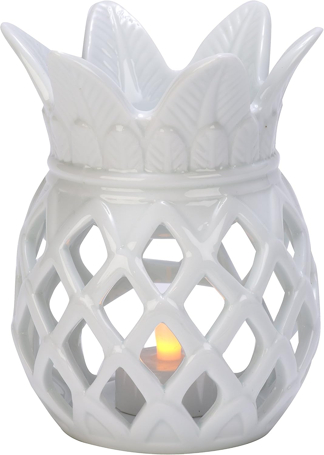 Biedermann & Sons Porcelain Pineapple Tealight Holder, White