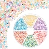 PH PandaHall 1800pcs 6 Colors Cloudy Fantasy Seed Beads 3mm Creamy Glass Beads Round Waist Beads Little Pastel Beads Small Craft Spacer Beads for Bracelet Necklace Earring Summer Seaside