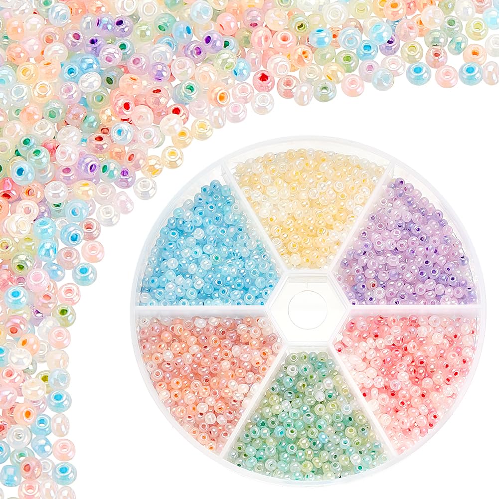 PandaHall 1800pcs 6 Colors Cloudy Fantasy Seed Beads - 3mm Creamy Glass Beads for Bracelet, Necklace & Earring