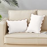 Mayler Yee Scalloped Pillow Covers Set of 2 for Living Room | Spring Decorative Sofa Couch Lumbar Pillows | Boho Sytle Decorative Home | Aesthetic Funky Preppy Pillow Cases (Beige & Brown, 12x20 Inch)