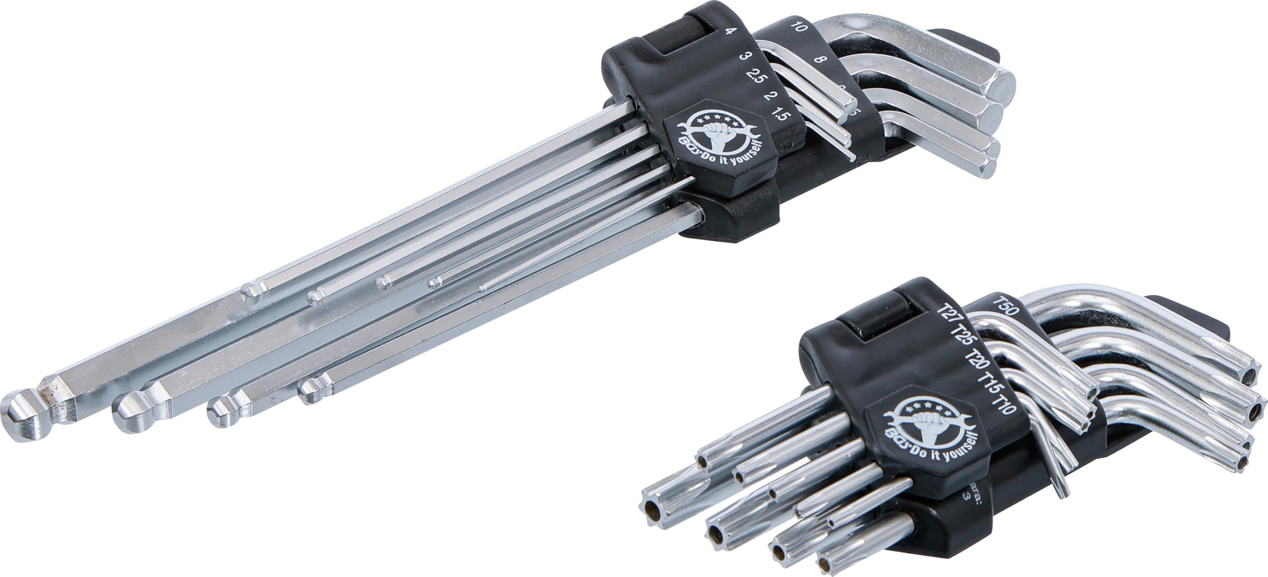 BGS Diy 822 | L-Type Wrench Set | long | T-Star (for Torx) T10 - T50 / Internal Hexagon 1.5 - 10 mm | 18 pcs.