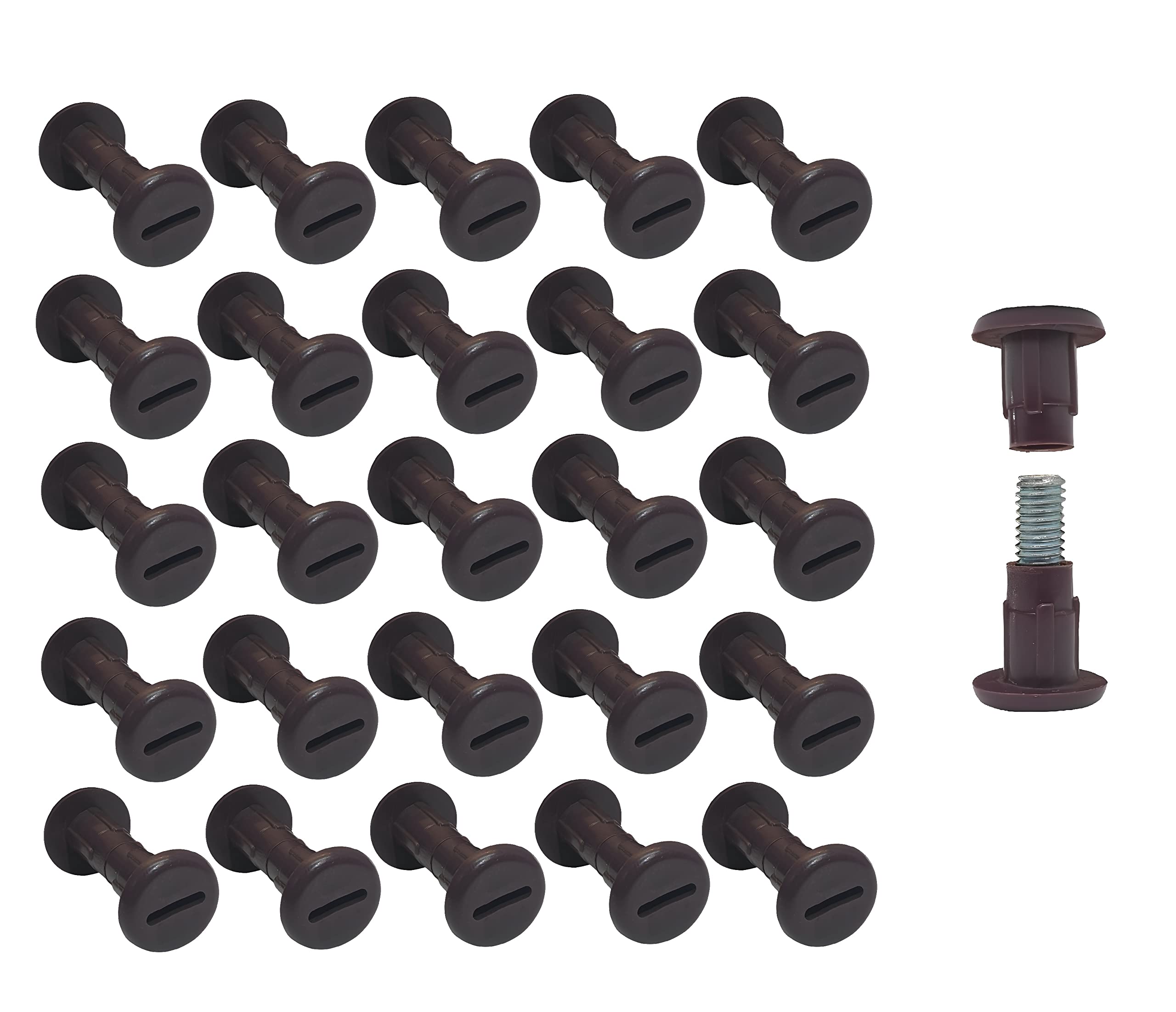 TERF® Cabinet Connecting Jointing Binding Post Screw Bolt M6 (6mm) Steel Threaded Furniture Cabinet Fixing Connector Screw for Join Furniture Thickness 27mm to 32mm Brown - Pack of 20