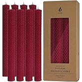 8PCS 9" Burgundy Hand-Rolled Beeswax Taper Candles,Red Candles, Real Pure Beeswax, Handmade Honeycomb Candles, Flat Top
