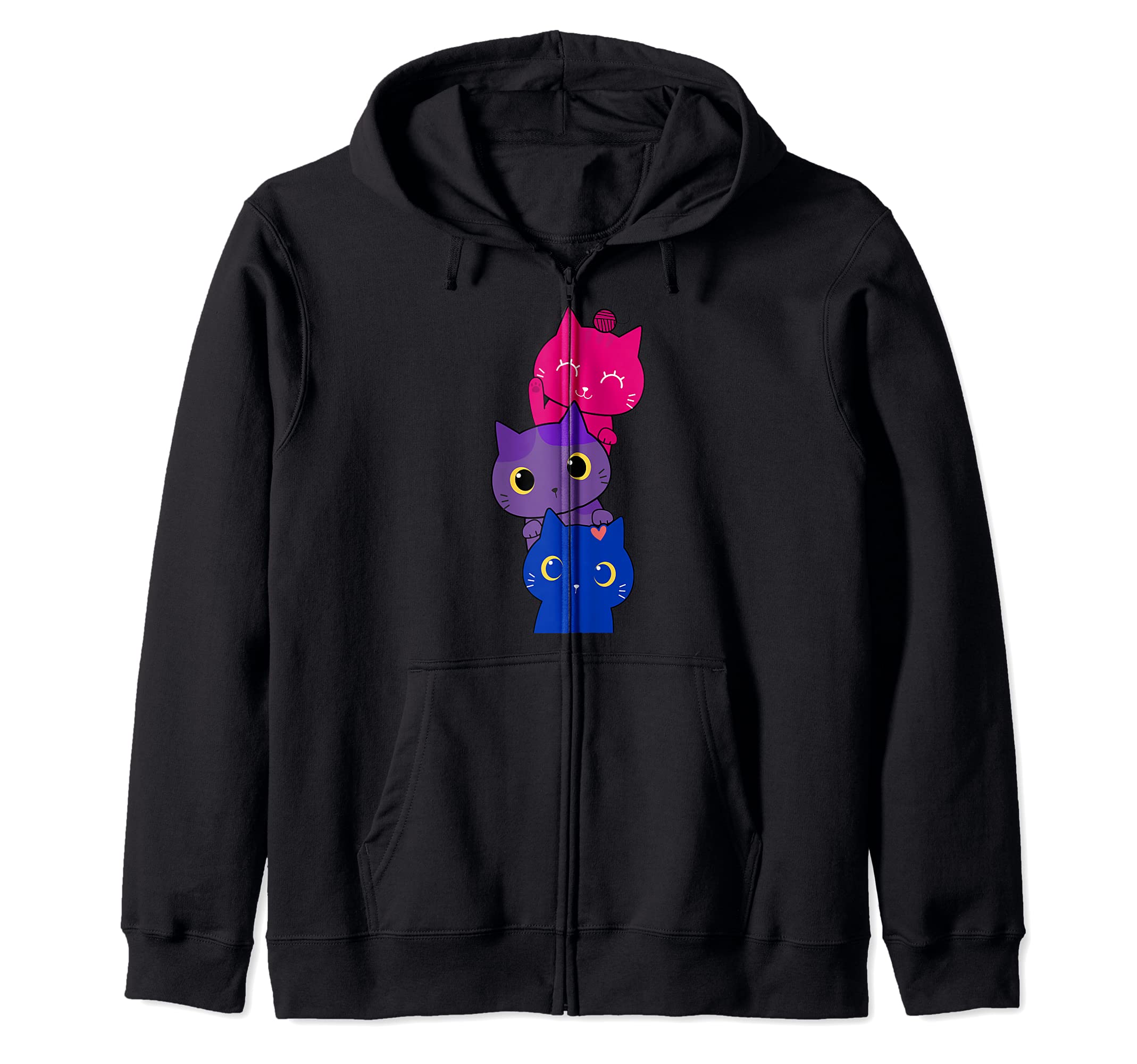 Bisexual Pride Kawaii Kitty Cat Stack Cute style Anime Zip Hoodie