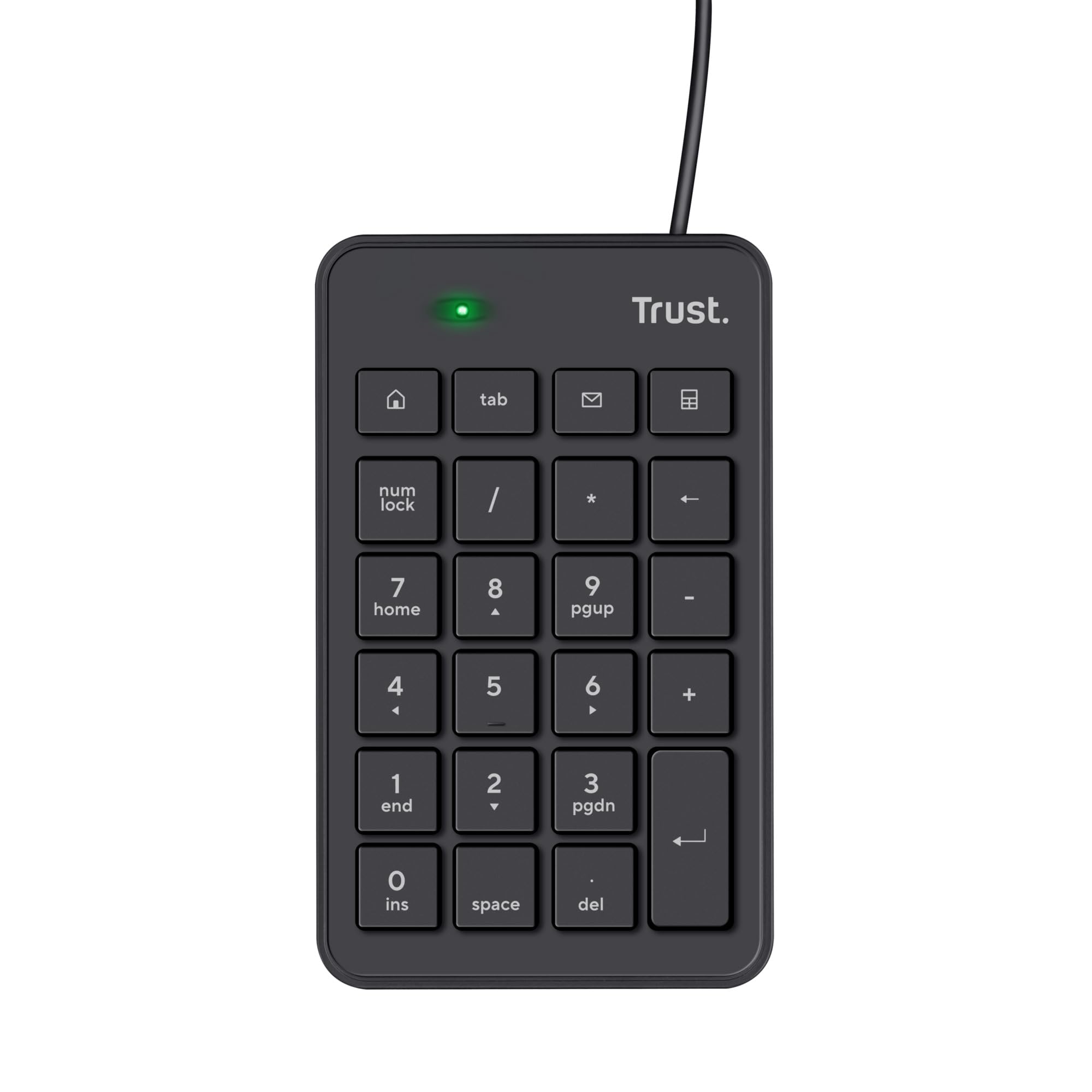 Trust Xalas USB Numpad Number Keypad for Laptop and Desktop PC, Slim Number Pad with Low Profile Keys for Compact TKL Keyboard, Wired Numeric Keypad with 5 Extra Keys, 1.5m Cable, Black