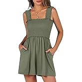 Caracilia Women's Summer Casual Smocked Rompers Square Neck Sleeveless Loose Shorts Jumpsuit 2026 Beach Vacation Outfits