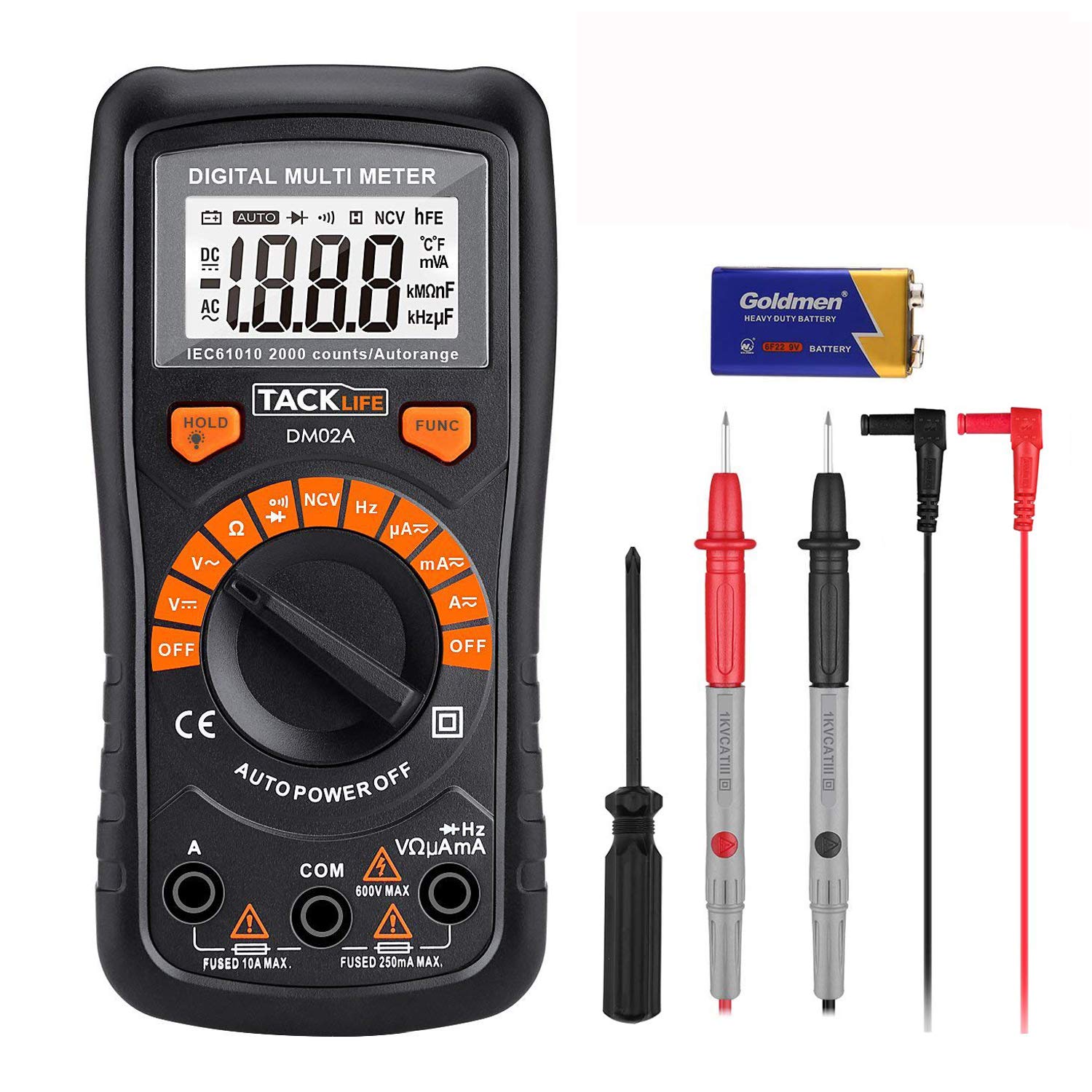 Image of Backlit LCD display of Tacklife DM02A Digital Multimeter