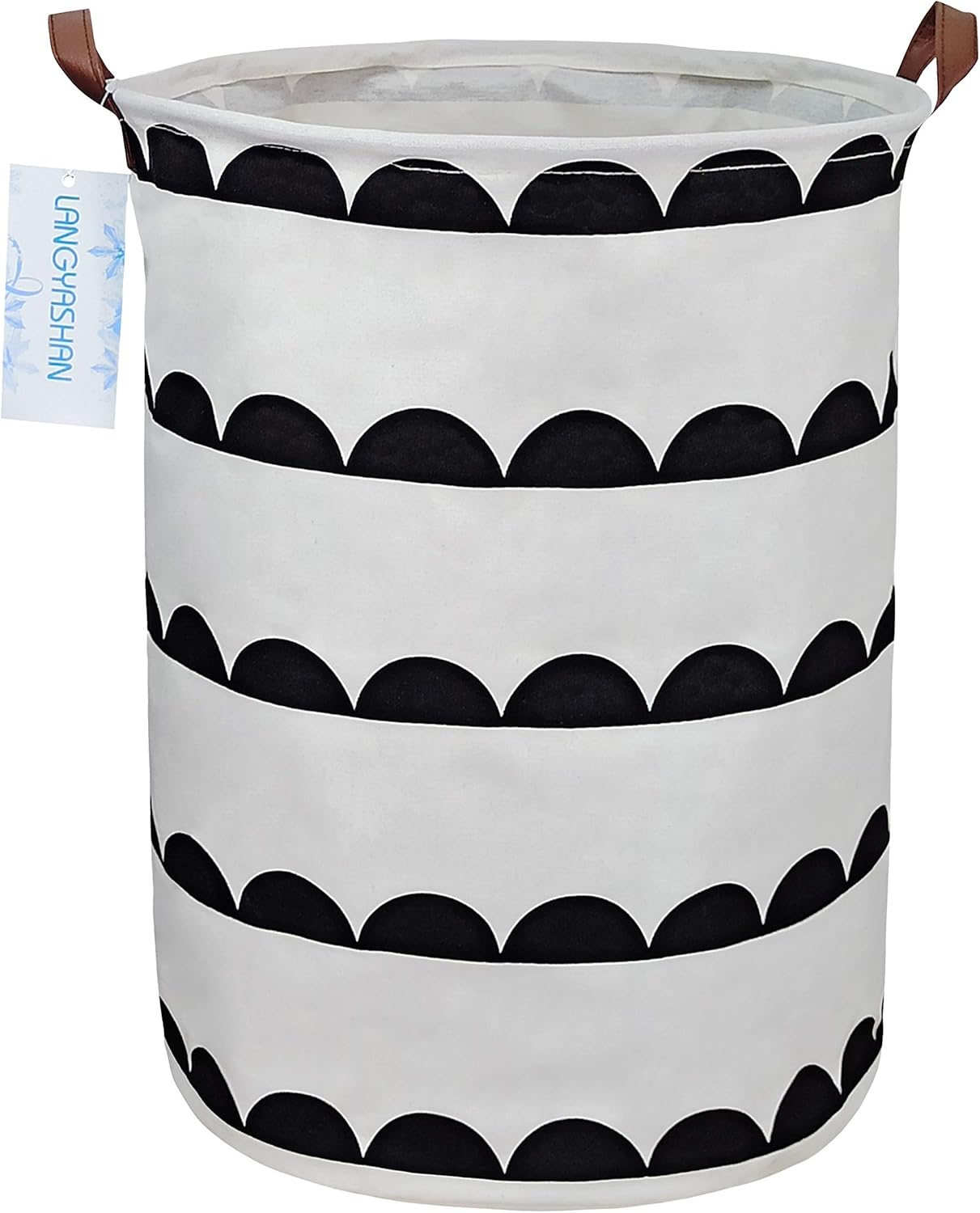 LANGYASHAN Laundry Basket Canvas Fabric Collapsible Organizer Basket for Storage Bin Toy Bins Gift Baskets Bedroom Clothes Children Nursery Hamper (circle lace)