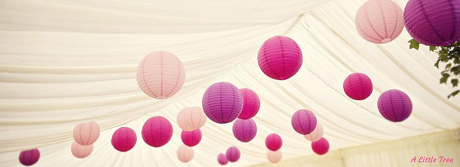 A Liittle Tree -Mixed Paper Lanterns Pink Hot Pink 12(3x8+3x10 + 3x12 +3 x14), Pink & Hot Pink