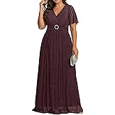 Plus Size Formal Dresses - Evening Gown Sparkly Sequin Glitter Prom Gala Ball Wedding Guest Maxi Dress with Short Sleeve