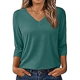 GKBK 3/4 Length Sleeve Womens Tops V Neck Casual Tunic Loose Fit Basic Shirts Trendy Tops for Women 2025