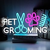 PMCVYH Pet Grooming Neon Sign for Wall Decor, 15.5" x 8.2" Led Signs for Business, USB Dimmable Paw Neon Lights for Pet Shop Dog Hospital Spa Salon Bar Stores Decoration