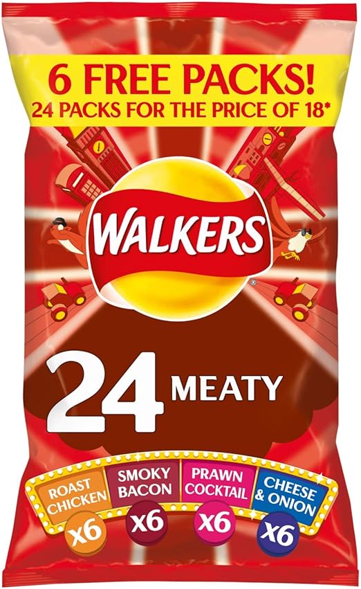 Walkers Crisps Meaty Variety Multipack Crisps, 24x25g Amazon.co.uk