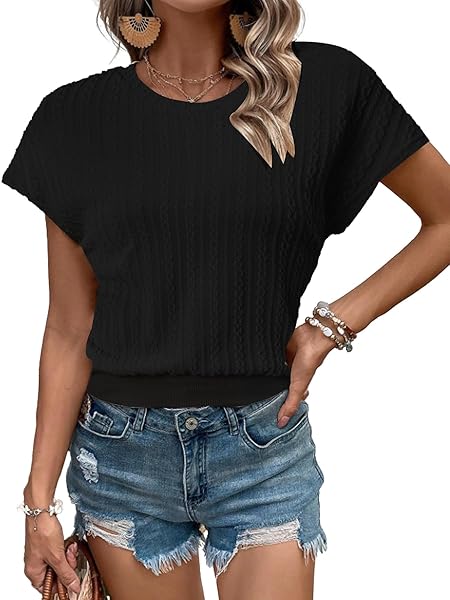 CFLHN BLACK KNIT TOPS FOR WOMEN DRESSY CASUAL BUSINESS OUTFIT CASUAL CAP SLEEVE SWEATER TOP M