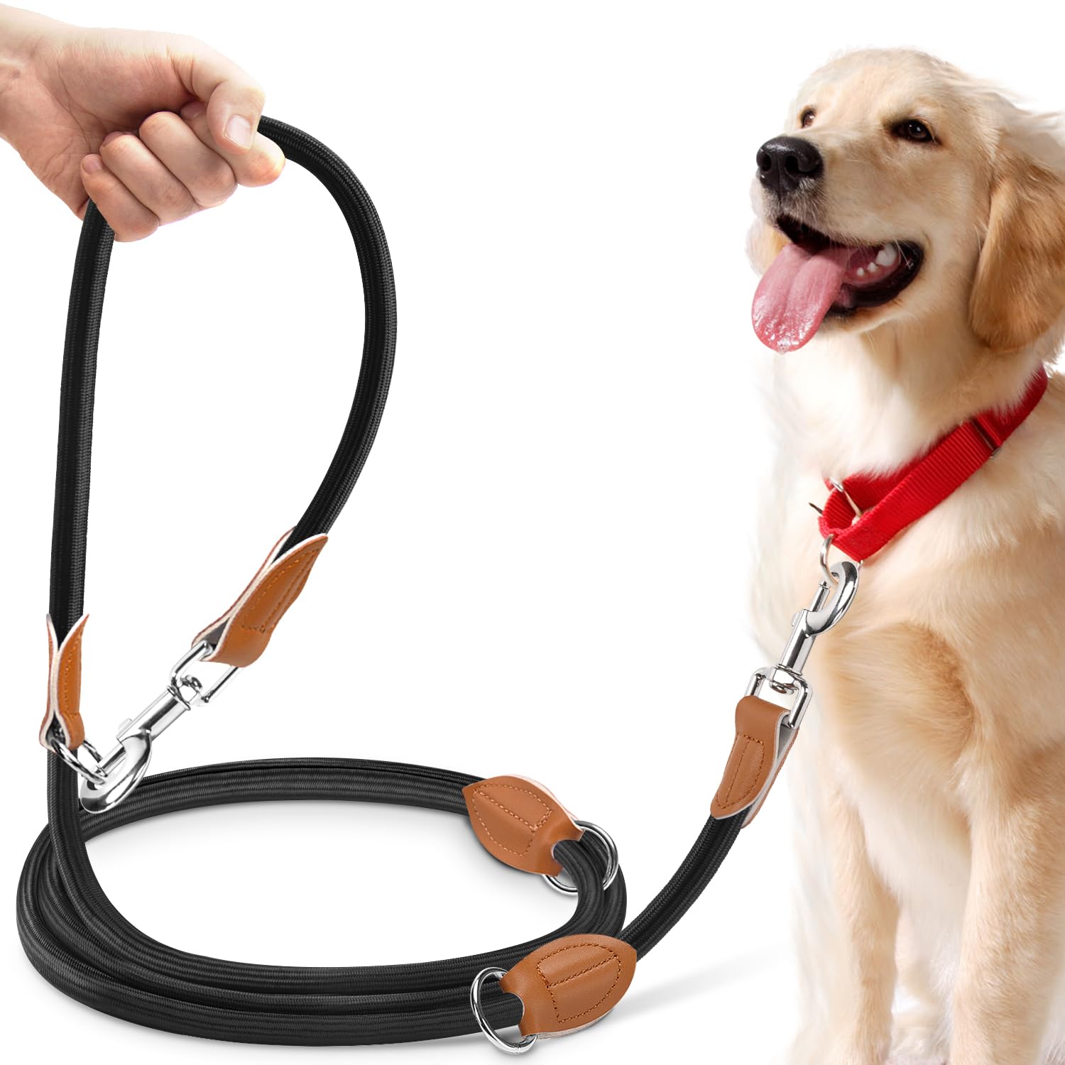 PETCOOZ Training Lead for Dogs, Professional 3M Double Ended Dog Lead for Medium Large Dogs, Adjustable Stop Pulling Control Leash, Multi-Functional Hands Free Dog Leads for Running Walking, Black