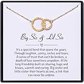 MIXJOY Big Sis Lil Sis Interlocking Circles Necklace Gifts for Women Girls, Best Sister w/Message Card Birthday Jewelry