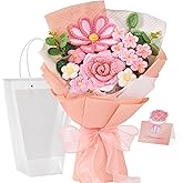 Alecono Crochet Flower Bouquet, Knitted Flowers, Pink Handmade Bouquet of Flowers for Lover Anniversary Birthday Party Valentine's Day Mother's Day Graduation Gifts (Include Card)