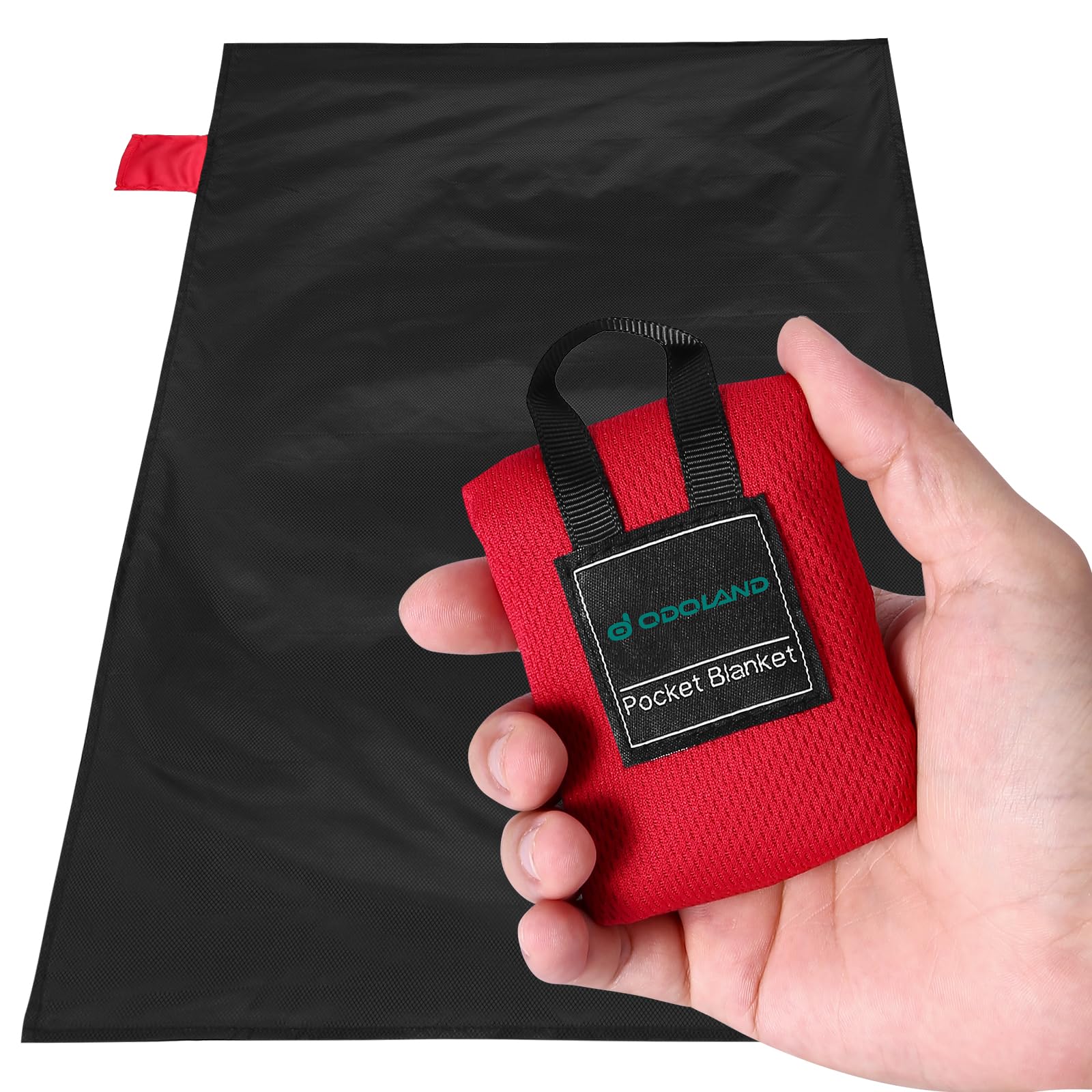 Odoland Picnic Blanket 70 x 110 cm Pocket Blanket Waterproof Heatproof Sandproof Thin Ground Sheet - Lightweight Foldable Beach Mat for Outdoor Camping, Travel, Hiking, Picnic for 1 People Red