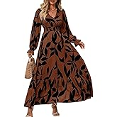 FIMARSTED Fall Wedding Guest Cocktail Brown Floral Boho Maxi Dress for Women