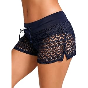 Womens Lace Swim Short Bathing Suit Short Boy Shorts Low Rise Swim Bottoms | Board Shorts Bottoms Hollow Swimsuit Swimming Bl