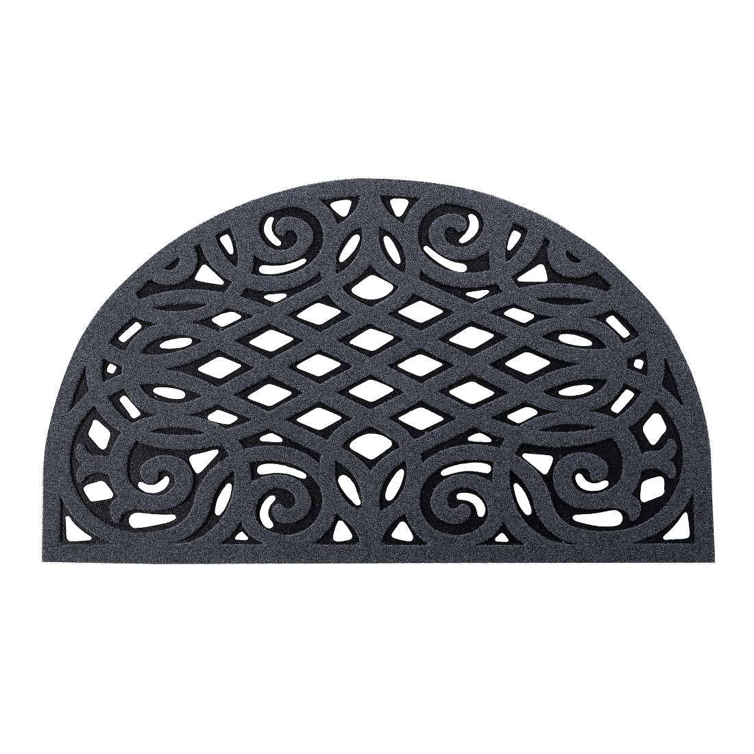 Nicoman Outdoor Doormat Decorative Stair Mats Heavy Duty Drainage Dirt Trapper Porch Rubber Skid Proof Anti Slip - (Half-Moon, Grey, 75 x 44cm)