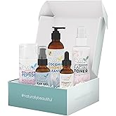 Eva Naturals Rejuvenating Skincare Set – 5-in-1 Routine with Cleanser, Toner, Vitamin C Plus Serum, Eye Gel and Collagen Peptide Moisturizer for Face, Anti-Wrinkle, Dark Spots, Acne and Skin Replenish