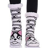 MQELONG Womens Super Soft Cute Cartoon Animal fuzzy Cozy Non-Slip Winter Slipper Socks