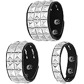TIESOME 3 Pcs Punk Leather Rock Studded Bracelet, 80s Emo Spiked Bracelets Retro Goth Cuff Bracelets Studded Arm Band Costumes Accessories for Women Men