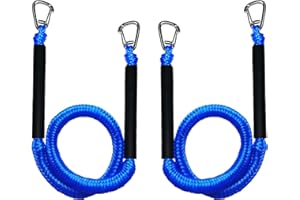 ZRSCHYG Blue Bungee Dock Lines 2-Pack with Double Hooks & Floating Tubes – Heavy Duty Boat Ropes for Jet Ski, Pontoon, Kayak – 4ft to 6ft, 316 Stainless Steel, Shock Absorbing