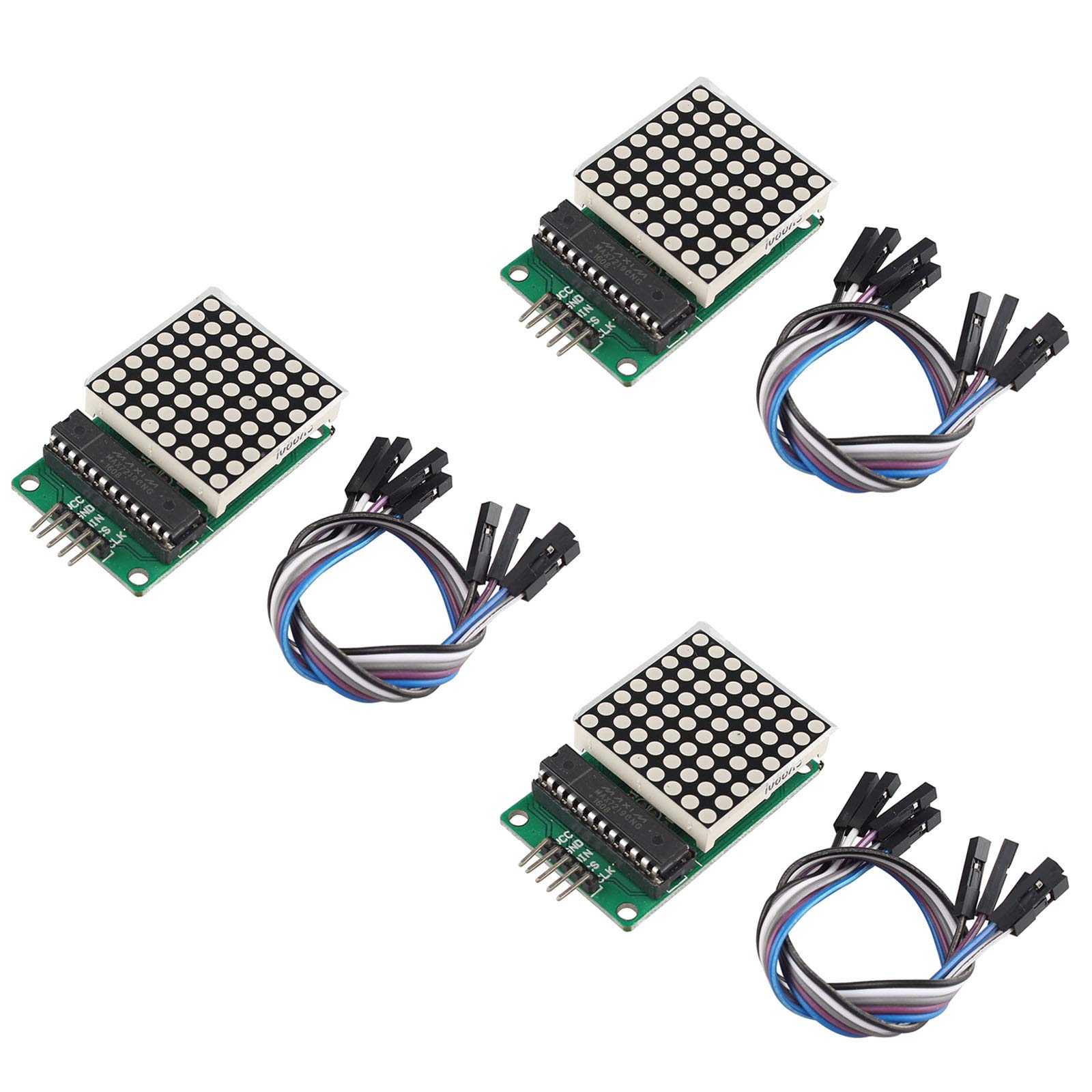 HALJIA 3PCS MAX7219 Dot Matrix MCU LED Display Control Module Kit Compatible with Arduino With Dupont Cable