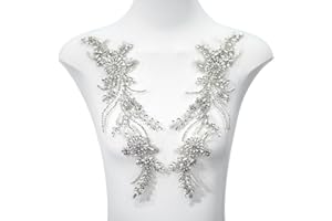 FixrWre Pair Handmade Shining Crystals Rhinestones DIY Clothing Applique Patches, Sewing Beads Sequins Stone Trim Accessories for Wedding Dress Decoration(White-Large)