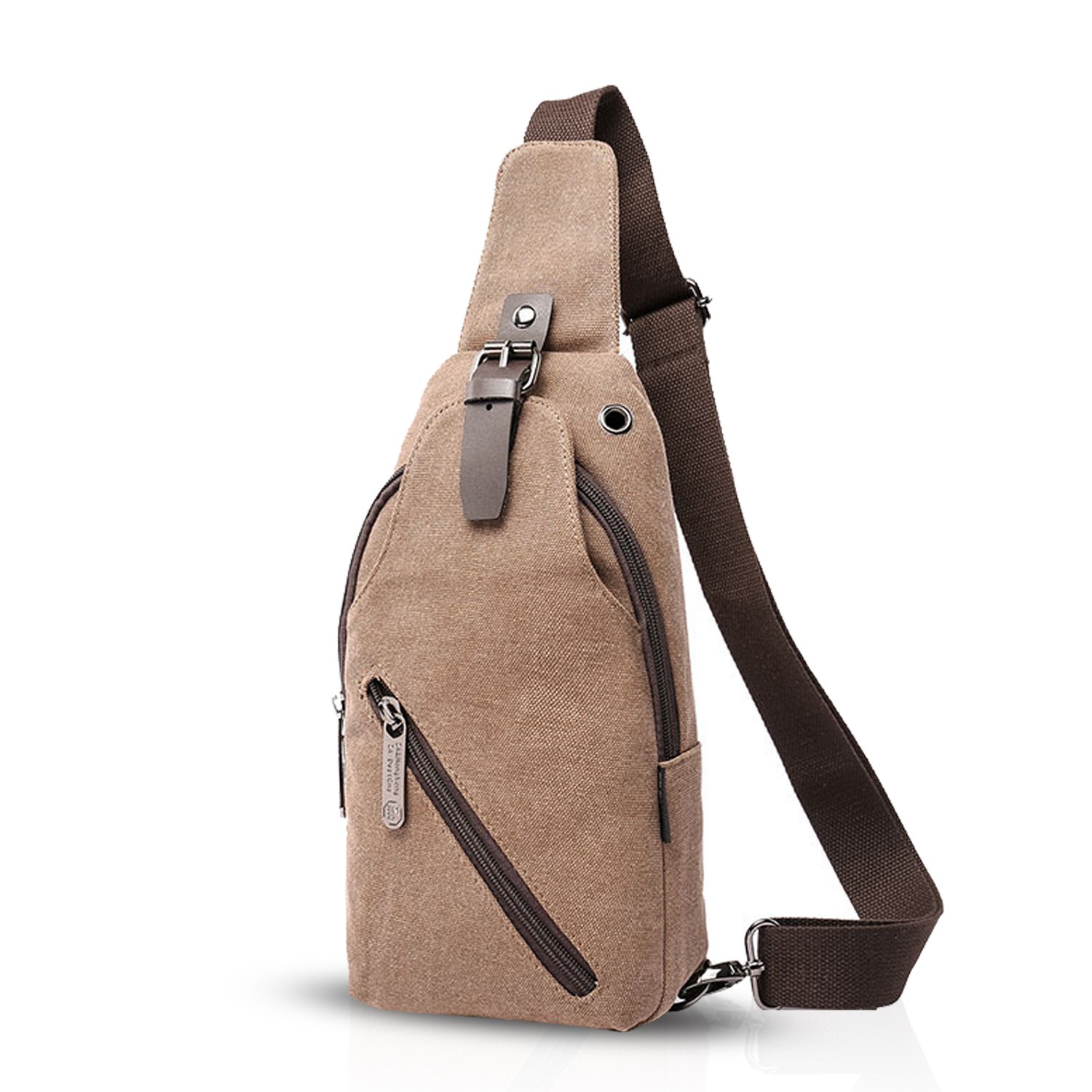 FANDARE Vintage Shoulder Bag Sling Bag School Travel Men Women Messenger Backpack Chest Bag Sports Bag Travels Outdoor Canvas, Khaki, L, Leisure Backpack