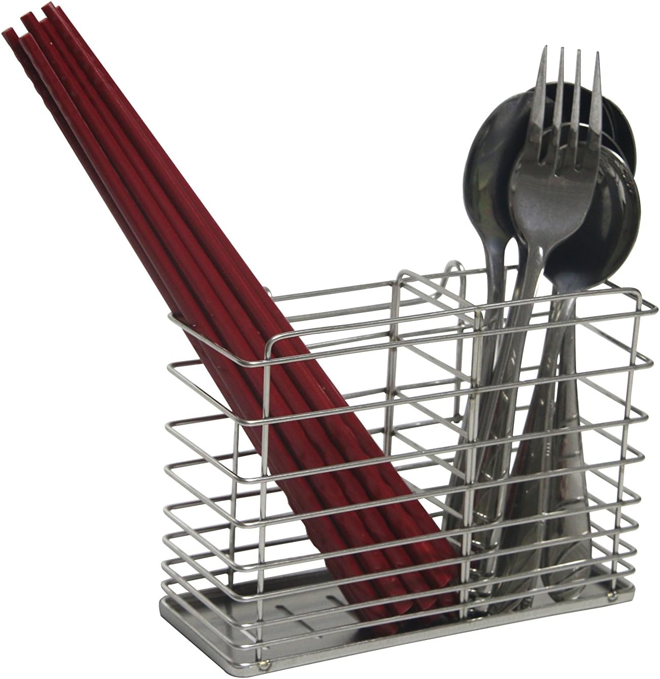 Kitchen Stainless Steel Hanging 2 Compartments Mesh Utensil Drying Rack/Chopsticks/Spoon/Fork/Knife Drainer Basket Flatware Storage Drainer