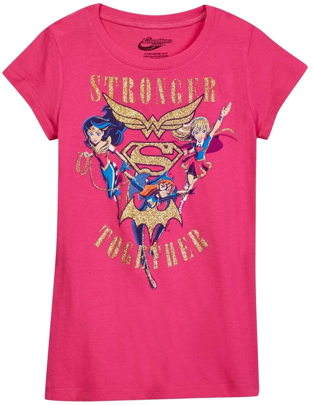 Girls T Shirt Superhero Print Gold Glitter Wonder Woman Or Group 4092