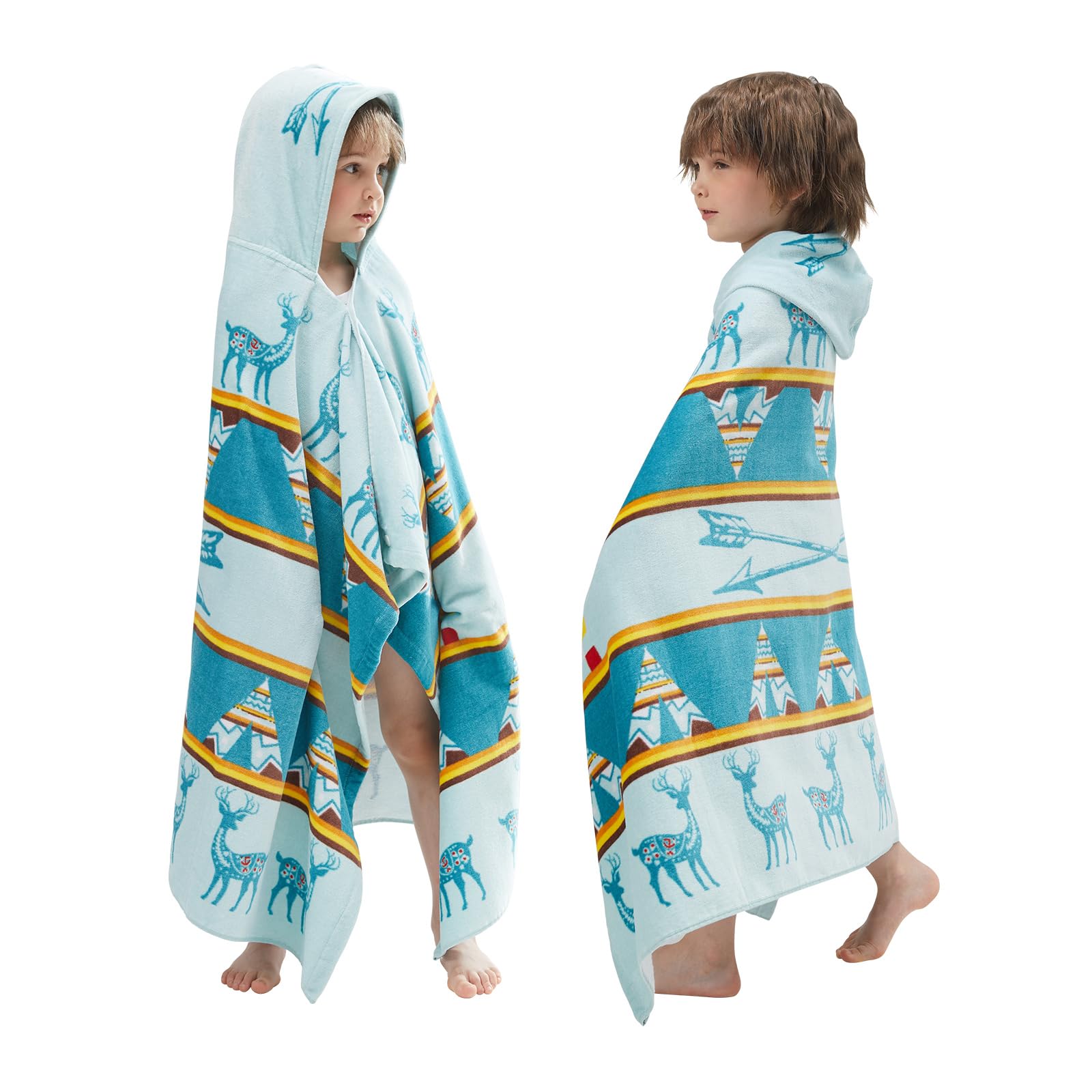 BANGSAUR Children's Hooded Bath Beach Towel, 100% Cotton 50"x30" Wrap, Kids Toddlers Girls Boys 3-12 Years Coverup(Christmas Green)