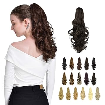 Medium Chestnut Brown Feshfen 19a Long Curly Synthetic Ponytail