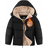 ZITY Winter Coats for Boys Sherpa Fleece Lined Jackets Thermal Warm Zip Waterproof Coats Puffer Coat with Detachable Hood
