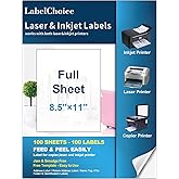 Labelchoice Full Sheet Shipping Labels 8.5 x 11 for Laser & Inkjet Printers, 100 Sheets 100 Labels Self Adhesive Full Sheet 8 1/2x11 Labels, Mailing Label Sheets for Printer, Full Page Shipping Labels